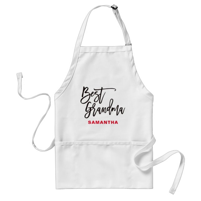 Best Grandma Name elegant black script text Adult Apron (Front)