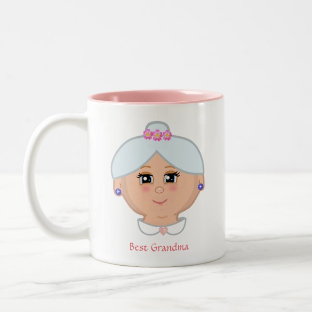 Best Grandma Ornamented With Pink Flowers Two-Tone Coffee Mug (Left)