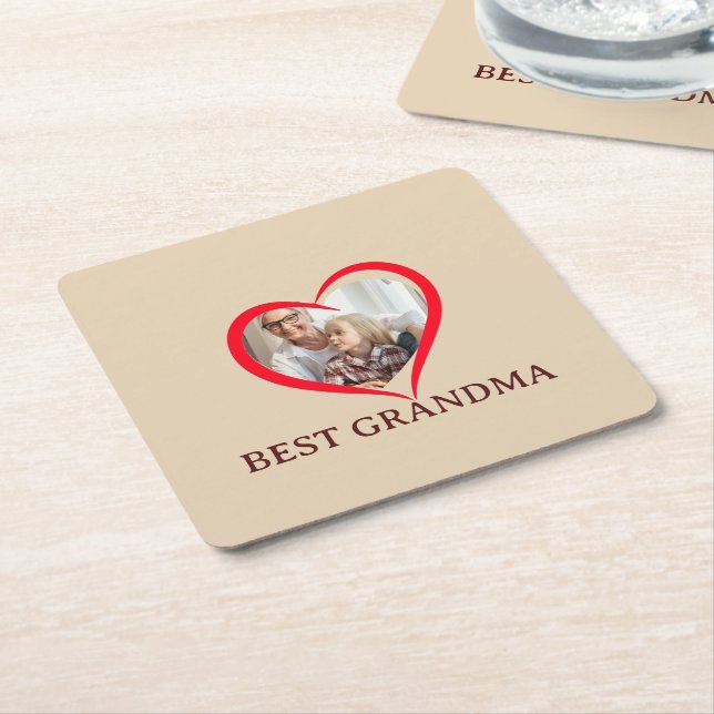 Best Grandma Personalized Photo Paper Coaster Gift (Angled)