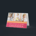 Best Grandma Photo Collage Birthday Card<br><div class="desc">Celebrate your Grandma with this bright and cheerful custom Happy Birthday Card. Decorated in shades of orange and rose it features a three photo collage with "Happy Birthday to the Best Grandma" in a modern typography. Photos and text are easily customized. Inside has been left blank for your special message....</div>