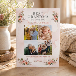 Best Grandma Photo Collage Floral Holiday Card