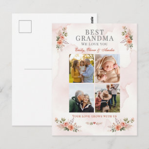 Best Grandma Photo Collage Floral  Postcard