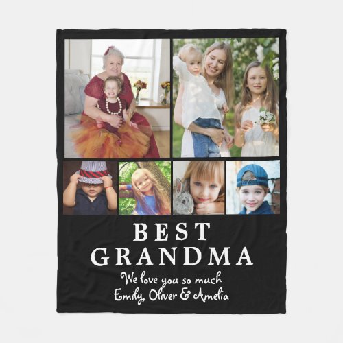 Best Grandma Photo Collage Keepsake Fleece Blanket