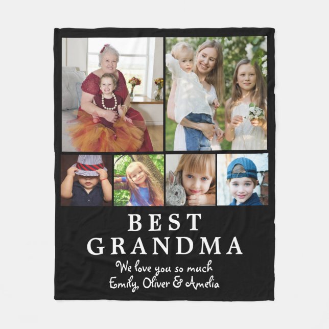 Best Grandma Photo Collage Keepsake Fleece Blanket (Front)