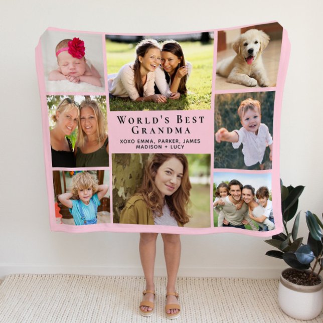 Best Grandma Photo Collage Pink Sherpa Blanket (Creator Uploaded)