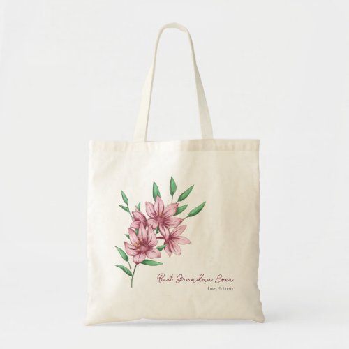 Best Grandma Pink Floral Typography Tote Bag