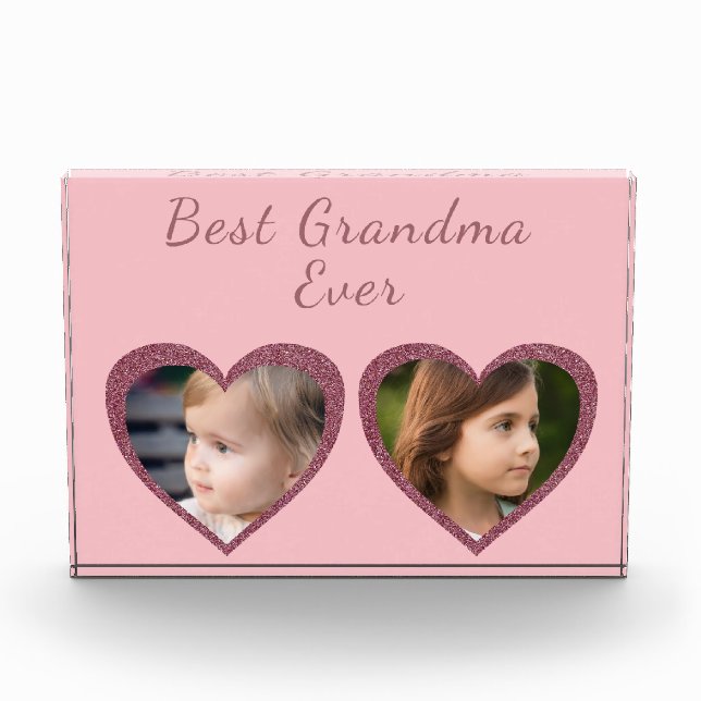 Best Grandma Pink Hearts Custom Kids Photo Block (Front)