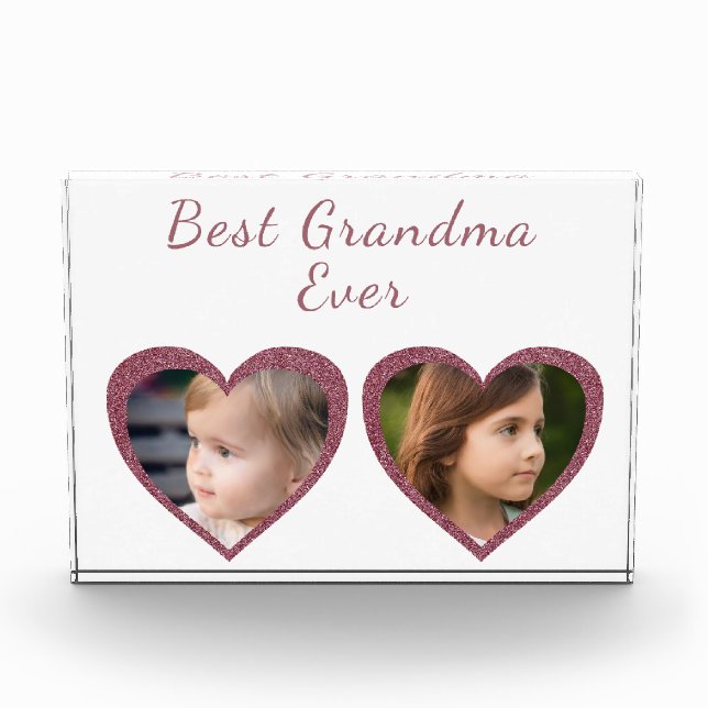Best Grandma Pink Hearts Custom Kids Photo Block (Front)