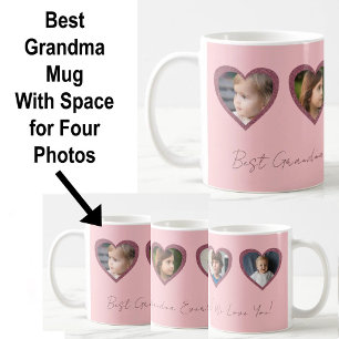 Best Grandma Pink Hearts Four Kids Photo Collage Coffee Mug