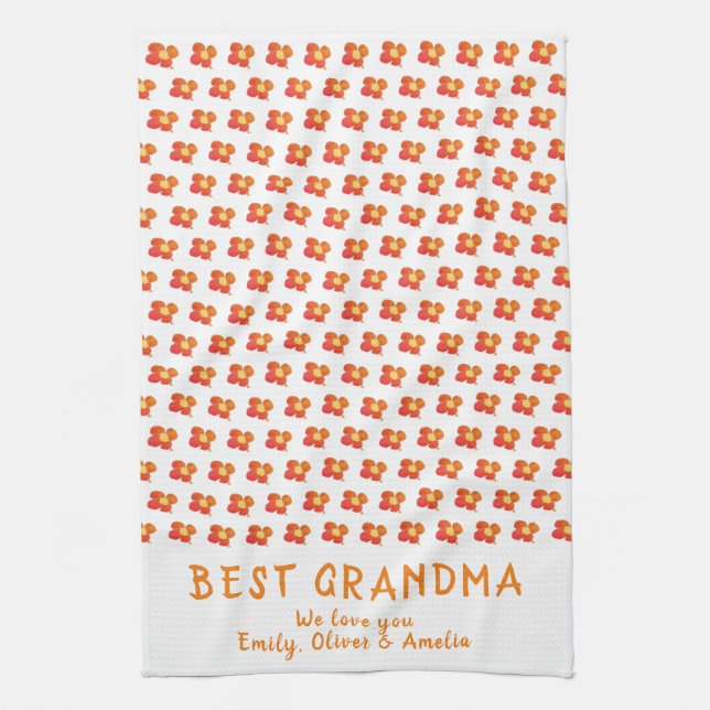 Best Grandma Red Summer Flower Pattern  Kitchen Towel (Vertical)