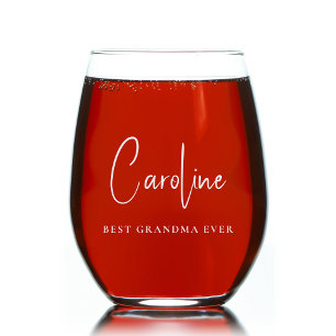 Best Grandma Script Monogram Stemless Wine Glass