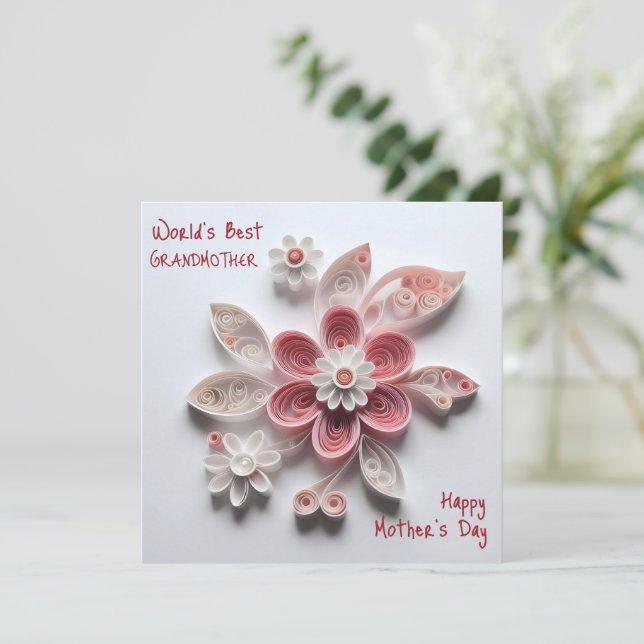 Best Grandma Simple Quilling Flower from grandkid Holiday Card (Standing Front)