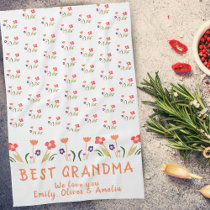 Best Grandma Summer Flower Pattern Drawing Kitchen Towel