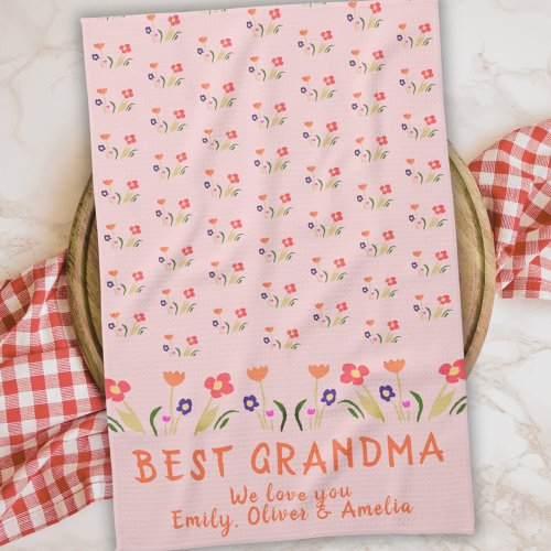 Best Grandma Summer Flower Pattern Drawing Kitchen Towel