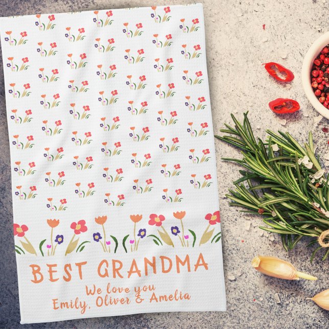 Best Grandma Summer Flower Pattern Drawing Kitchen Towel (Creator Uploaded)