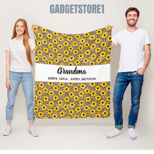 Best Grandma Sunflower Ever Happy Grandparents Fleece Blanket