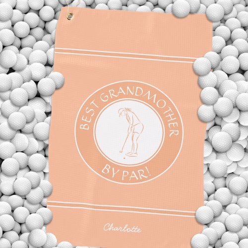 Best Grandmother By Par Elegant Golfer Peach Cute Golf Towel