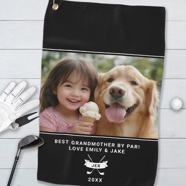 Best Grandmother By Par Funny Golfer Custom Photo  Golf Towel (Best Grandmother By Par Funny Golfer Custom Photo Golf Towel)