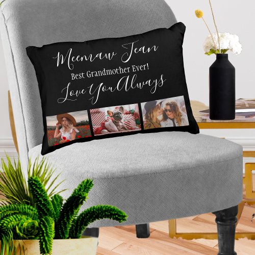 Best Grandmother Ever 3 Photo Collage White Black Accent Pillow