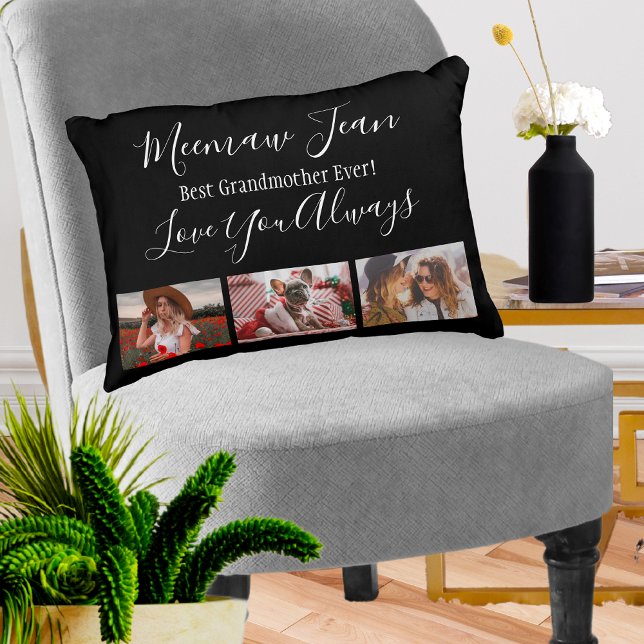 Best Grandmother Ever 3 Photo Collage White Black Accent Pillow (Creator Uploaded)