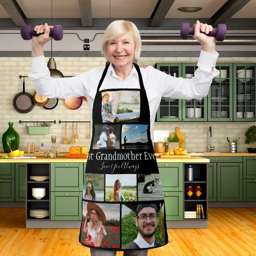 Best Grandmother Ever 8 Photo Collage White Script Apron