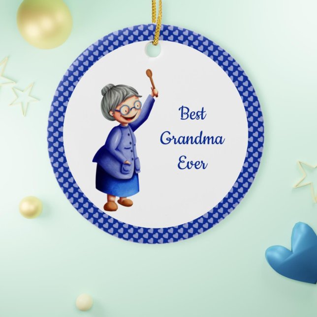 Best Grandmother Ever Blue Heart Christmas Ceramic Ornament (Creator Uploaded)