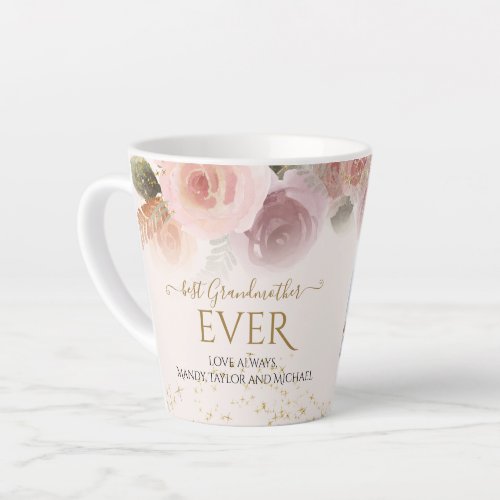 Best Grandmother Ever Blush Floral Gold Star Photo Latte Mug
