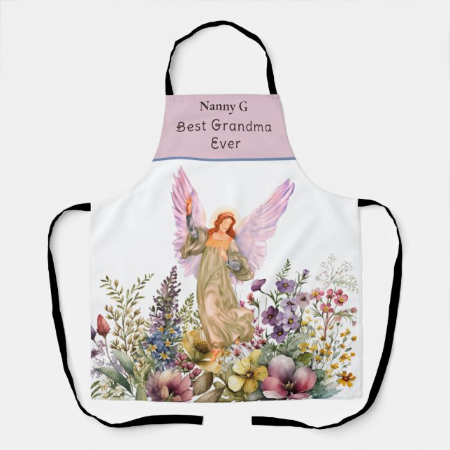 Best Grandmother Ever Floral Flower Angel Apron (Front)