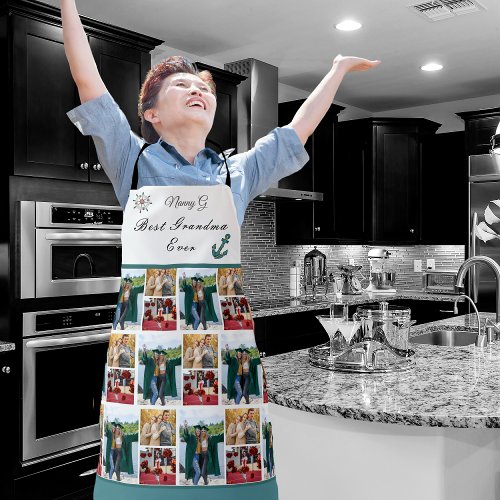 Best Grandmother Ever Photo Collage White Script Apron