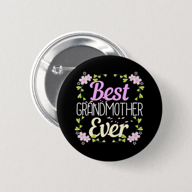 Best Grandmother Ever - Pink Floral Button (Front & Back)
