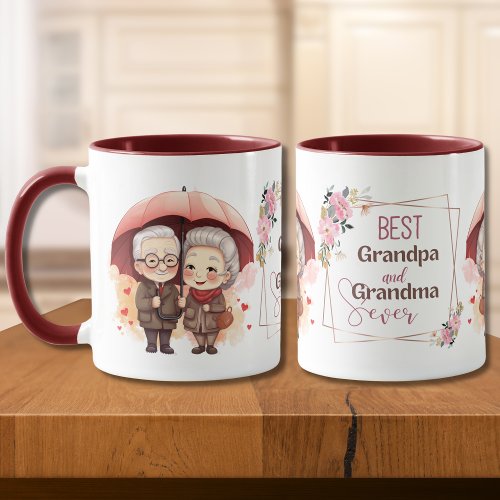Best Grandpa and Grandma Ever Holding an Umbrella Mug