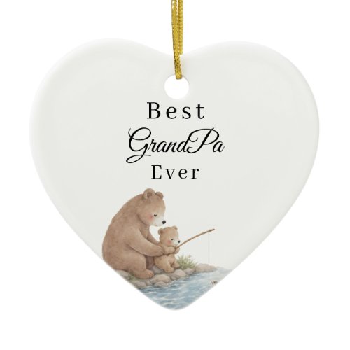 Best Grandpa Bear Ever Fishing Photo Heart Ceramic Ornament