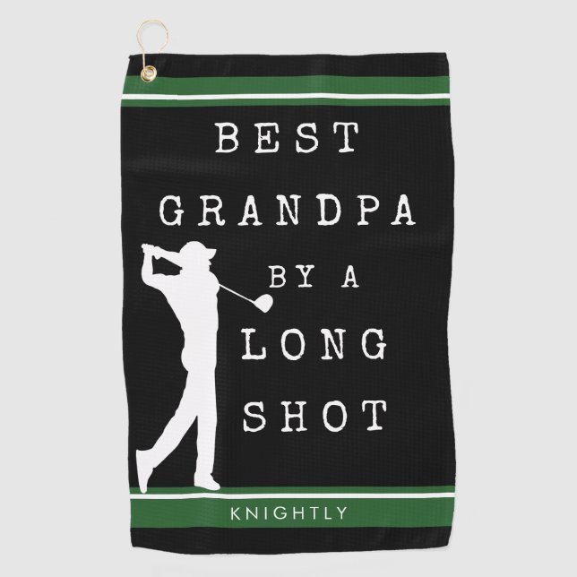 BEST GRANDPA BY A LONG SHOT Personalized Golf Towel (Front)