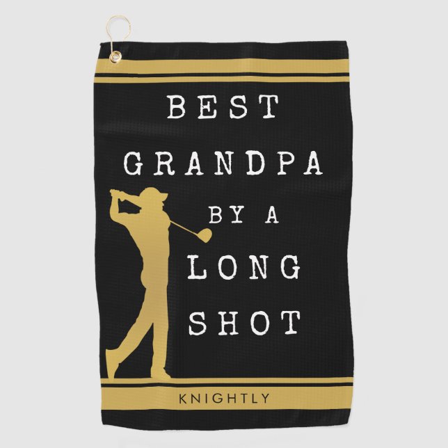 BEST GRANDPA BY A LONG SHOT Personalized Golf Towel (Front)