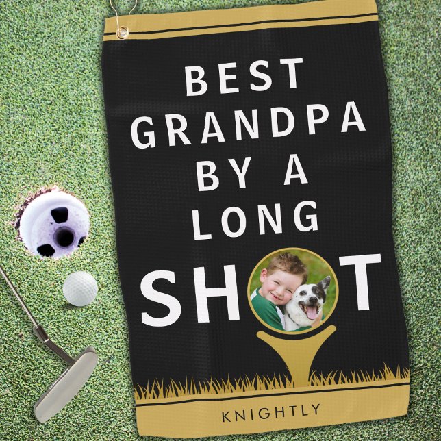 BEST GRANDPA BY A LONG SHOT Photo Personalized Golf Towel (Creator Uploaded)