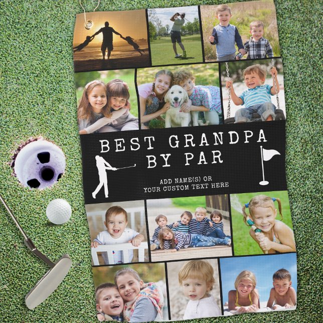 BEST GRANDPA BY PAR 12 Photo Collage Personalized Golf Towel (Creator Uploaded)