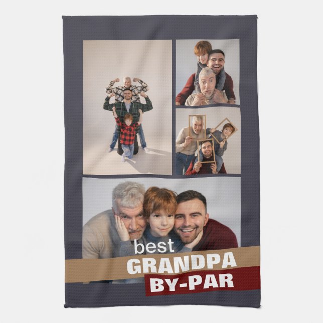 Best Grandpa by Par 4 Photo Collage Kitchen Towel (Vertical)