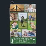 BEST GRANDPA BY PAR 9 Photo Collage Personalized Golf Towel<br><div class="desc">Create a unique photo memory golf towel for the golfer grandpa utilizing this easy-to-upload photo collage template with 9 pictures with the suggested funny golf saying title BEST GRANDPA BY PAR and personalized with names or your custom text in white against an editable green background color. CHANGES: You can change...</div>