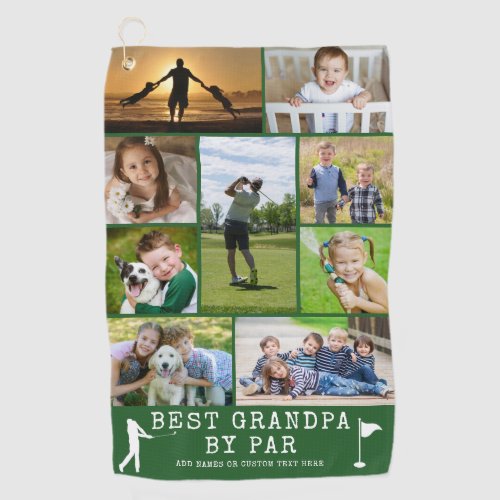 BEST GRANDPA BY PAR 9 Photo Collage Personalized Golf Towel