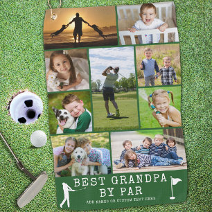 BEST GRANDPA BY PAR 9 Photo Collage Personalized Golf Towel