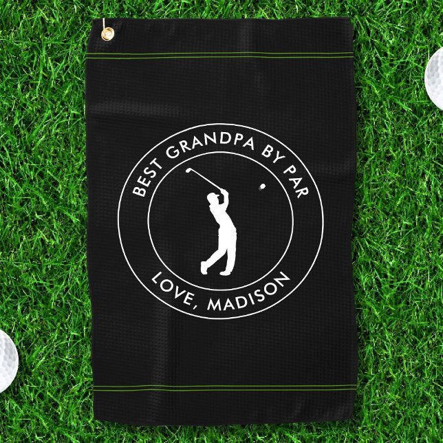 Best Grandpa By Par Custom Golfer Name Text Golf Towel (Creator Uploaded)
