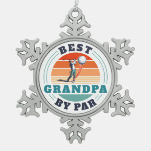 Best Grandpa By Par Custom Retro Golfer Snowflake Pewter Christmas Ornament