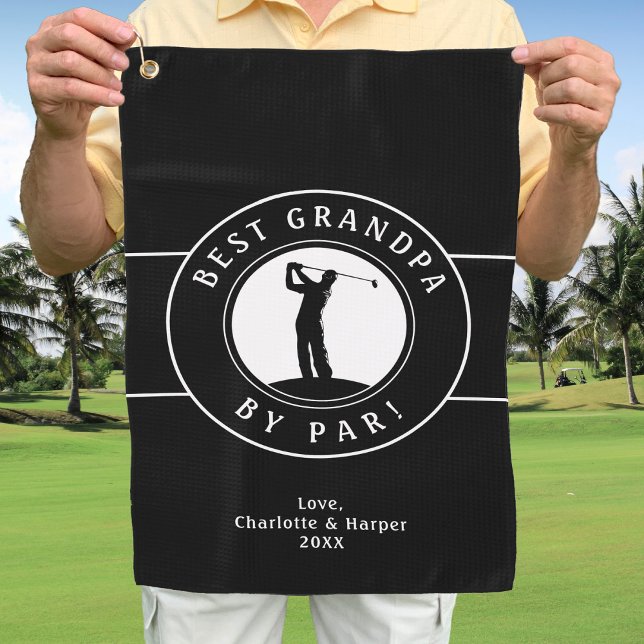 Best Grandpa By Par Elegant Sports Golfer Black Golf Towel (Best Grandpa By Par Elegant Sports Golfer Black Golf Towel)