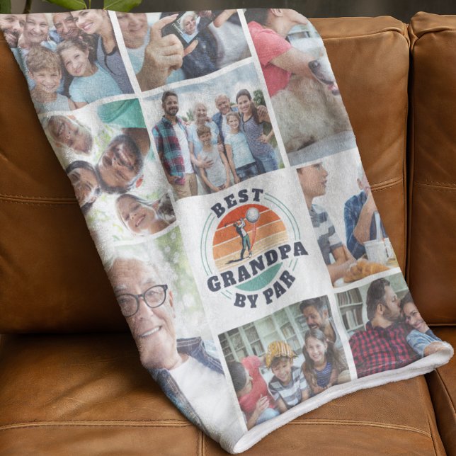 Best Grandpa By Par Family Photo Collage Golfing Fleece Blanket (Best Grandpa by Par Photo Collage Fleece Blanket)