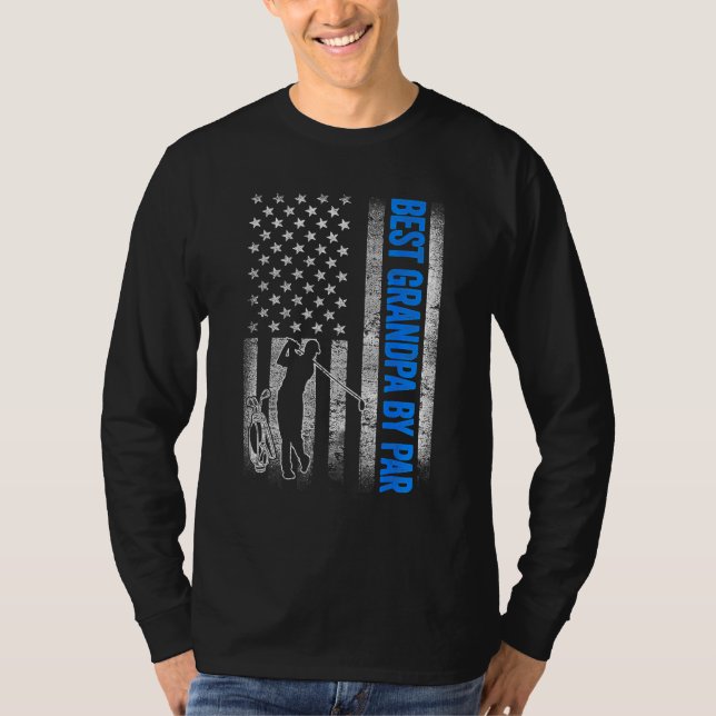 Best Grandpa By Par  Golf US American Flag Father  T-Shirt (Front)