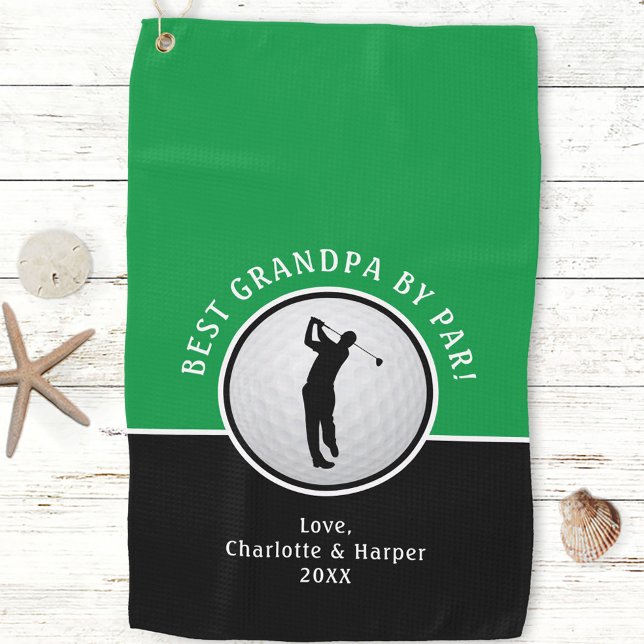 Best Grandpa By Par Golfer Male Black Green Custom Golf Towel (Best Grandpa By Par Golfer Male Black Green Custom Golf Towel)