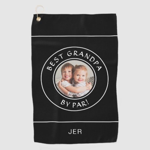 Best Grandpa By Par Golfer Modern Photo Gift Black Golf Towel