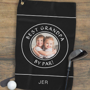 Best Grandpa By Par Golfer Modern Photo Gift Black Golf Towel