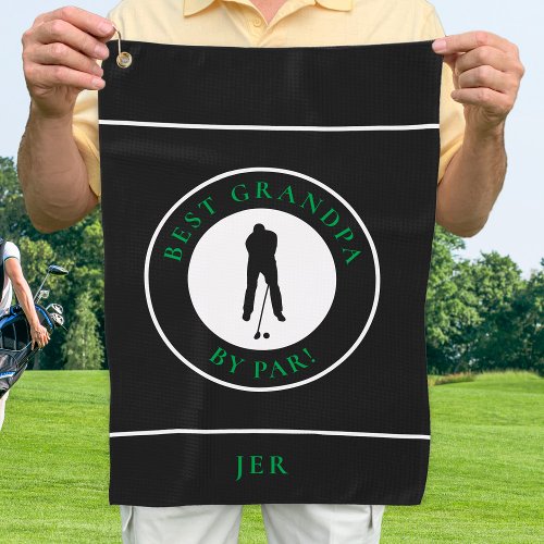 Best Grandpa By Par Golfer Monogram Sports Black  Golf Towel