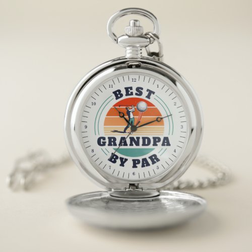 Best Grandpa By Par Grandparents Day Custom Retro Pocket Watch